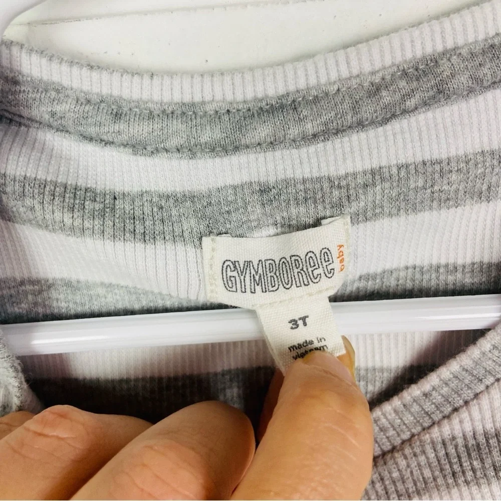 Gymboree Gray and White Striped ribbed cotton stretch Long Sleeve Tee size 3T